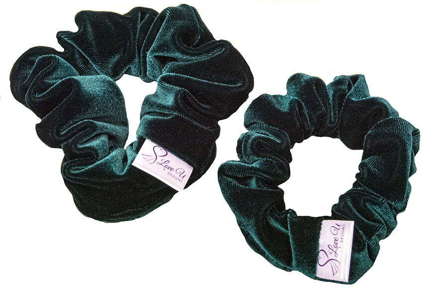 velvet green scrunchies